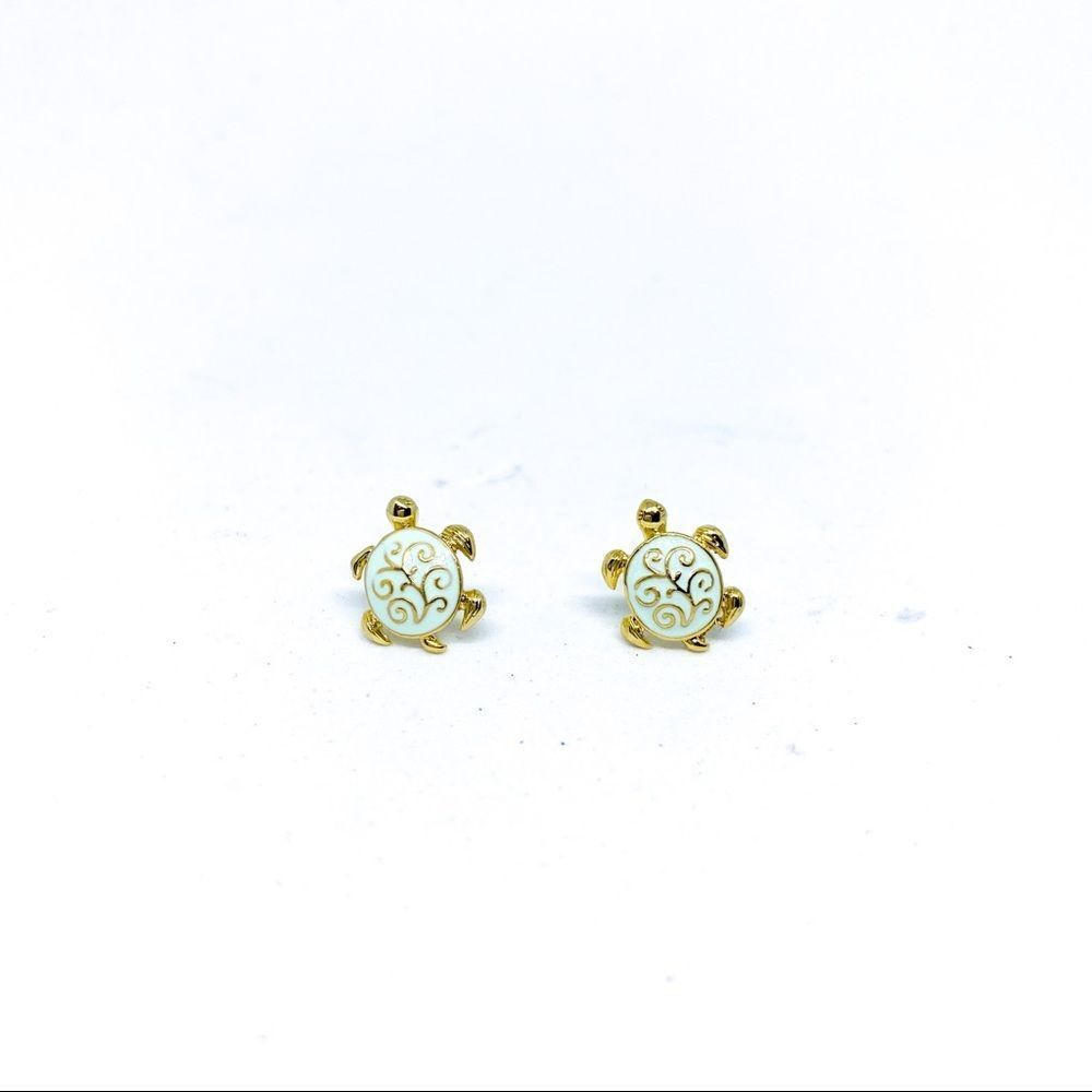 Teal Enamel Turtle Gold Post Earring